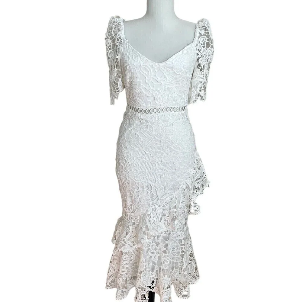NWT Lulus Briarwood Lace Ruffled Midi Dress Size Small